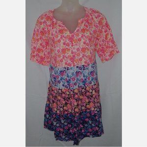LIKE NEW Colorful Floral Plus Sz 14 Cotton Tiered Knee Length Dress Side Pockets